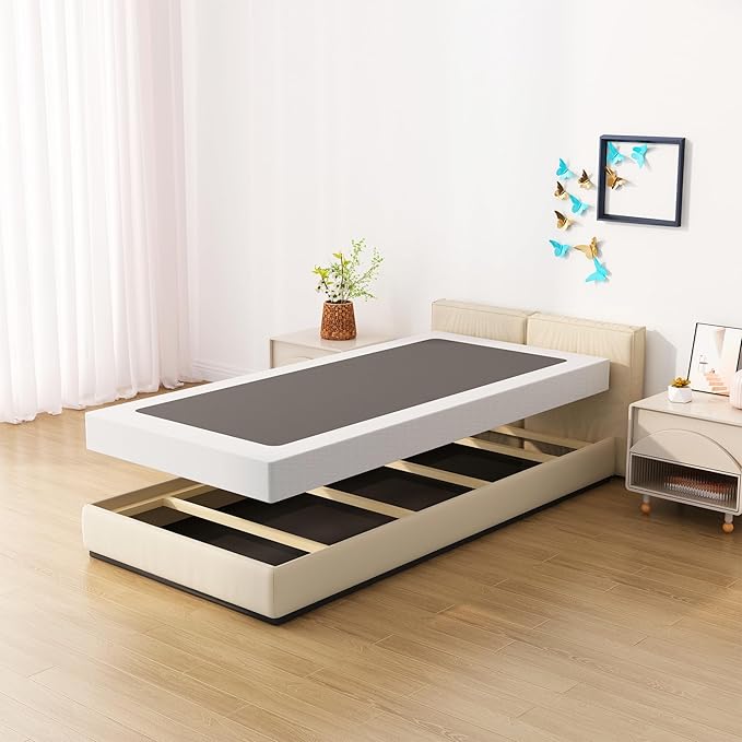 Twin XL Box Spring Bed Base 6 Inch, Low Profile Metal Boxspring XL Twin with Fabric Cover, 2000 Lbs Max Weight Capacity Mattress Foundation, Noise-Free, Easy Assembly