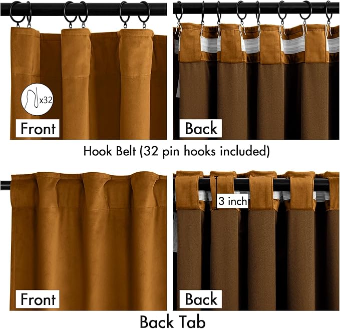 MIULEE Velvet Curtains 50W x 84L 2 Panels Golden Brown Blackout Curtains | - Image 3