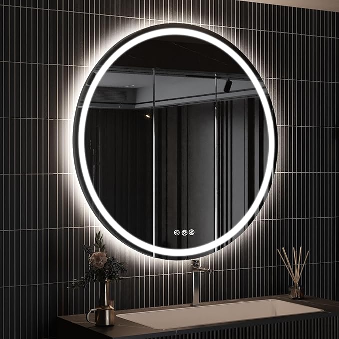 ROOMTEC 24 Inches LED Bathroom Mirror with Front and Backlit,Anti-Fog,3 Colors and Dimmable Light(ETL/UL Certification)