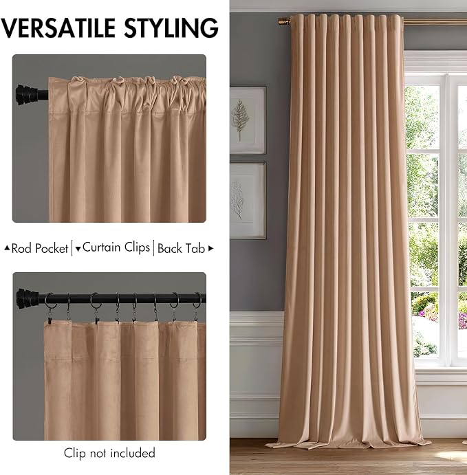 MIULEE Blush Beige Velvet Curtains 52x108 inches Luxury Blackout Curtains | - Image 2