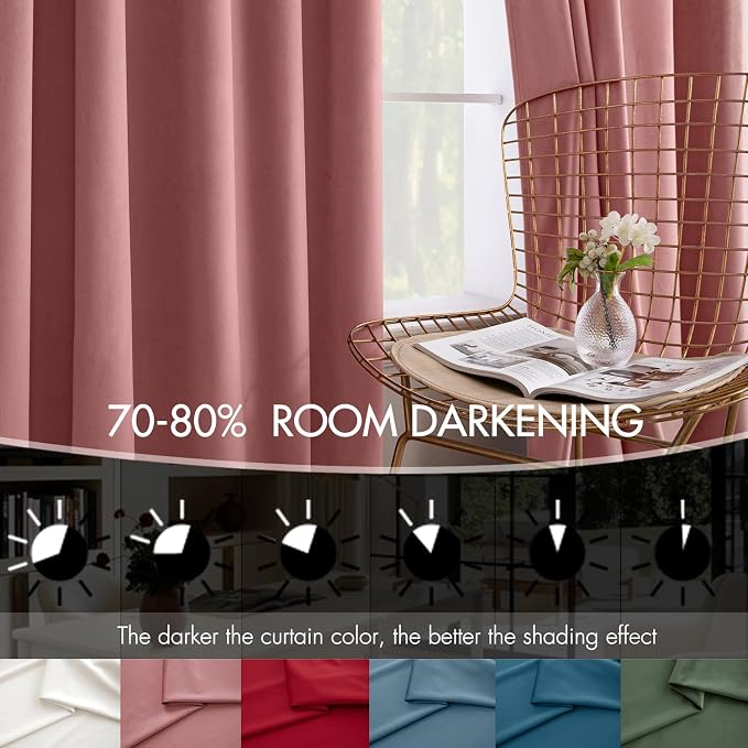 MIULEE Velvet Curtains 50W x 108L 2 Panels Dusty Rose Blackout Curtains | - Image 4