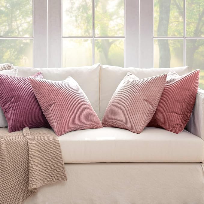 MIULEE Soft Corduroy Decorative Throw Pillow Covers Purple Pink 20x20 | Set of 4 - Image 5