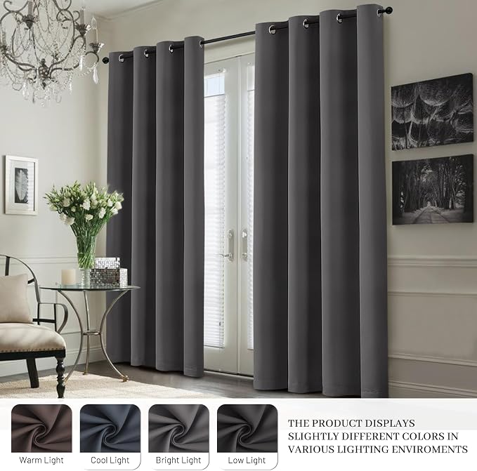 Yakamok Charcoal Grey 100% Blackout Curtains 63 Inches Long 50" Wide 2 Panel - Image 7