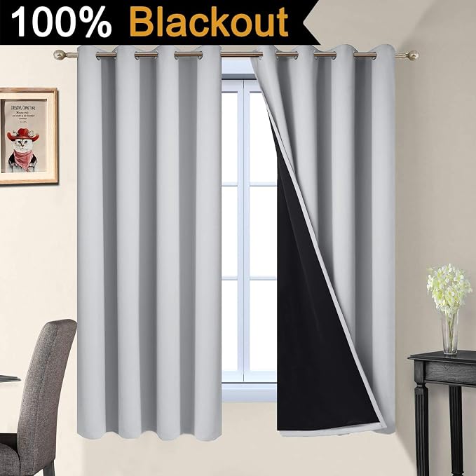 Yakamok Light Grey 100% Blackout Curtains 63 Inches Long 52" Wide 2 Panel | - Image 2