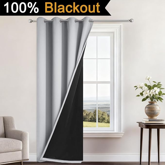 Yakamok Light Grey 100% Blackout Curtains 96 Inches Long 52" Wide 1 Panel | - Image 2