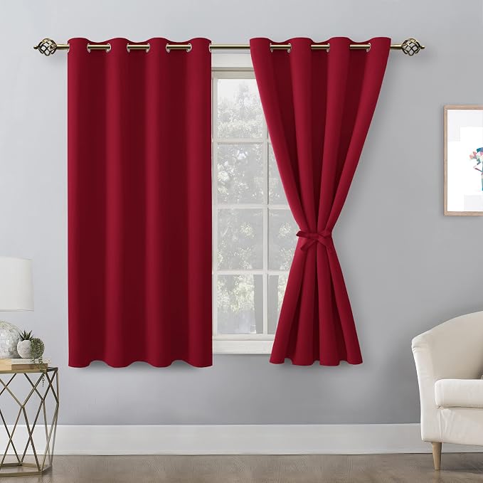 Blackout Curtains for Bedroom, Christmas Red 52 x 45 Inch, 2 Panels | Thermal by Hiasan