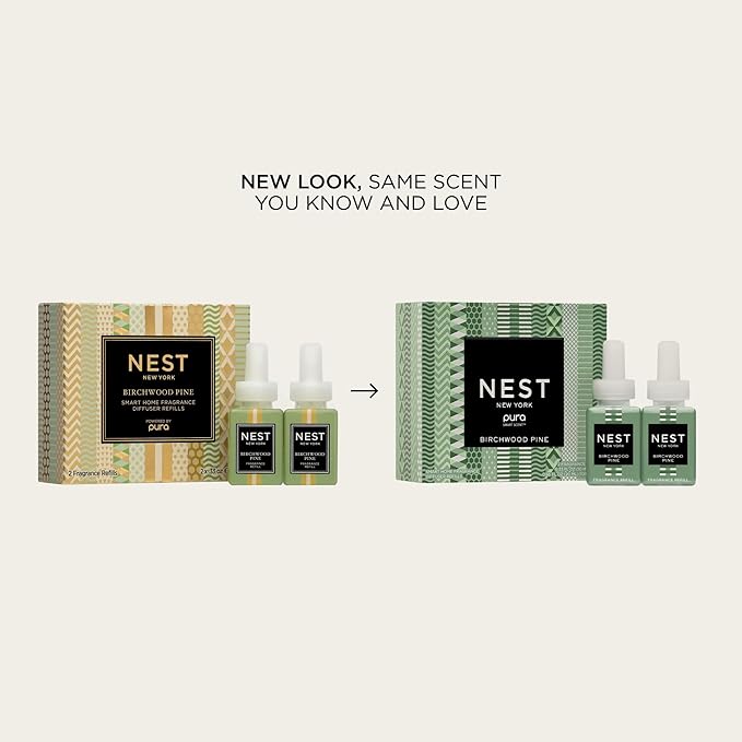 NEST New York Smart Home Fragrance Diffuser Refill Smart Vials, Birchwood Pine - Set of 2 - Designed for NEST x Pura 3 and NEST x Pura 4 Diffusers - Cruelty Free, Vegan