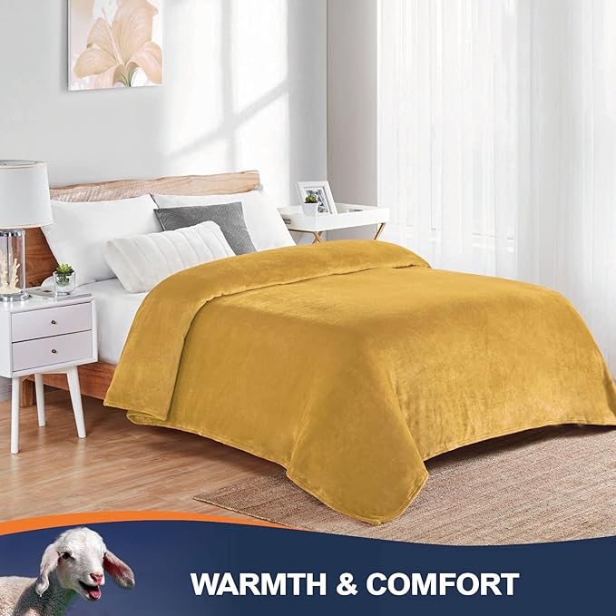 Walensee Fleece Blanket Plush Throw Fuzzy Lightweight (Queen Size 90x90 Honey Gold) Super Soft Microfiber Flannel Blankets for Couch, Bed, Sofa Ultra Luxurious Warm and Cozy for All Seasons