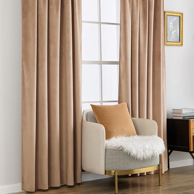 MIULEE Blush Beige Velvet Curtains 52x90 inches Luxury Blackout Curtains | - Image 7