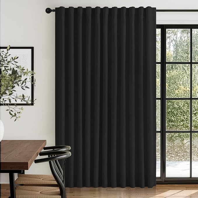 Linen Textured Total Blackout Sliding Door Curtains 108 Inches Long, Thermal by 100BlackoutShield