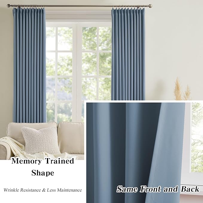 Pinch Pleated Dark Slate Steel Blue Curtains 96 Inches Long, Luxury Room - Image 5