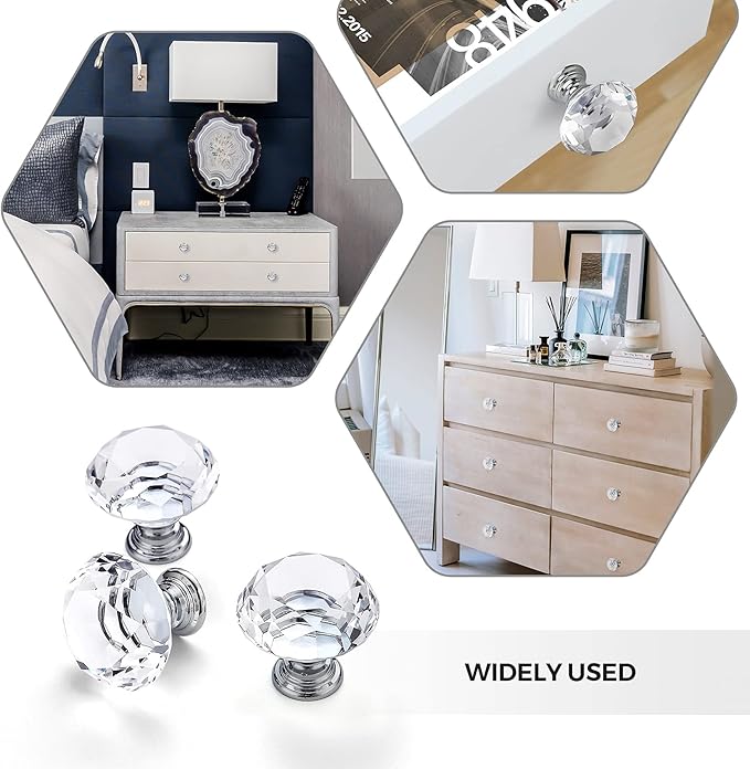 Ravinte 10 Pack Crystal Drawer Knobs - Glass Cabinet Knobs, Diamond Shaped, 30 mm with Silver Base