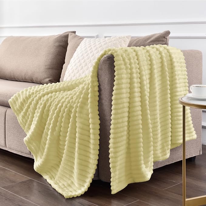 BEDELITE Ribbed Transparent Yellow Fleece Twin Blanket - Image 7