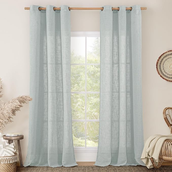 Greyish Blue Linen Curtains 84 Inch Length by LAMIT