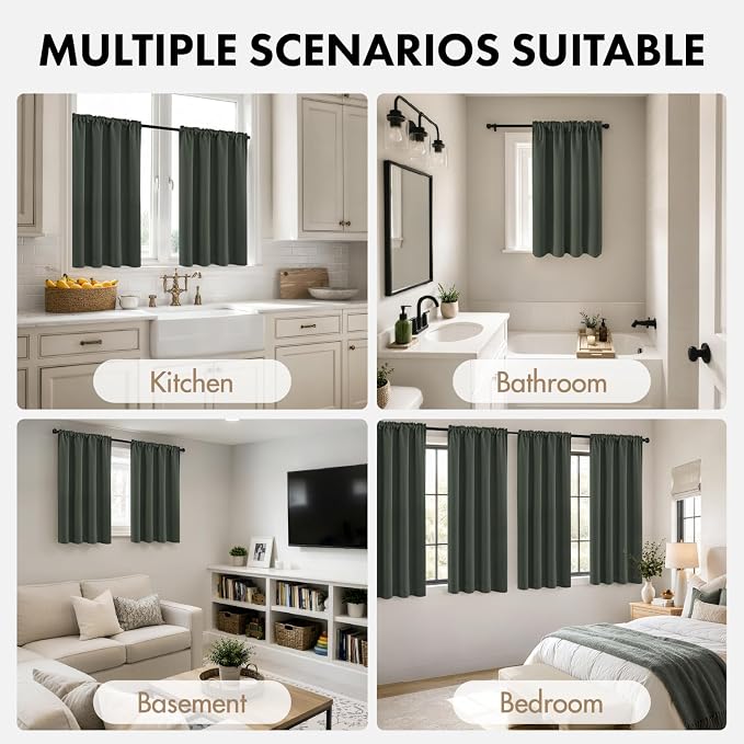 MIULEE Set of 4 Short Bedroom Blackout Curtains 54 Inch Long Dark Mallard | - Image 5