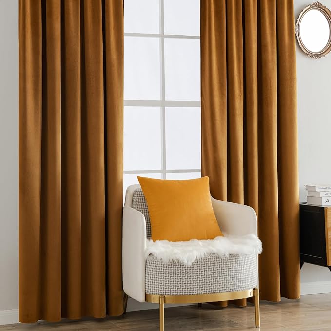 MIULEE Velvet Curtains 52x72 inches 2 Panels Gold Brown Blackout Curtains | - Image 7