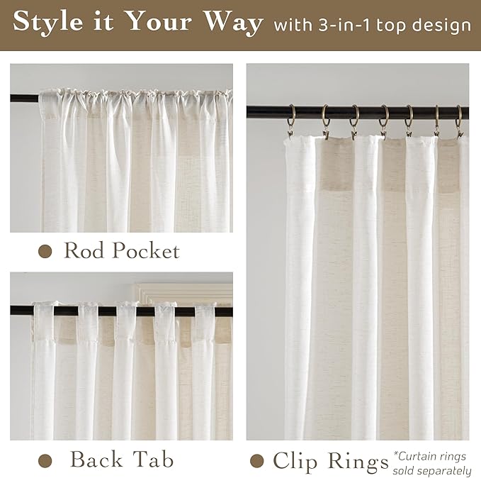 RYB HOME Linen Semi Sheer Curtains - Image 2