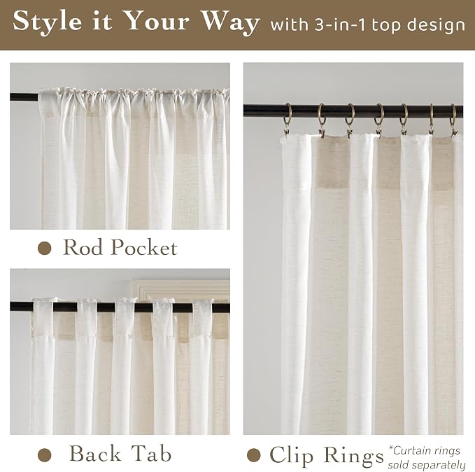 RYB HOME Extra Long Linen Curtains - Image 2