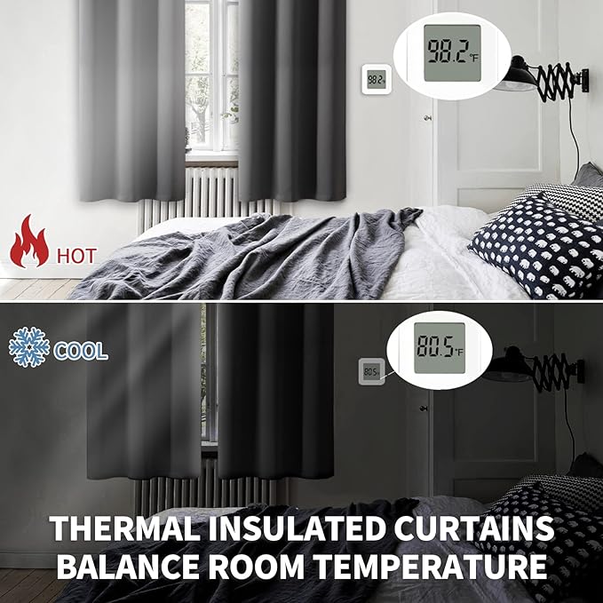 BGment Blackout Curtains for Bedroom - Grommet Thermal Insulated Room Darkening Curtains for Living Room, Set of 2 Panels (70 x 63 Inch, Dark Grey)