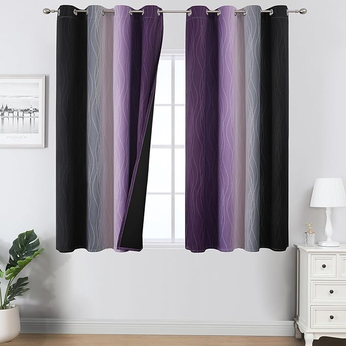 Black and Purple Ombre Blackout Curtains 54 Inch Length | Room Darkening by ESTELARTEXTILER