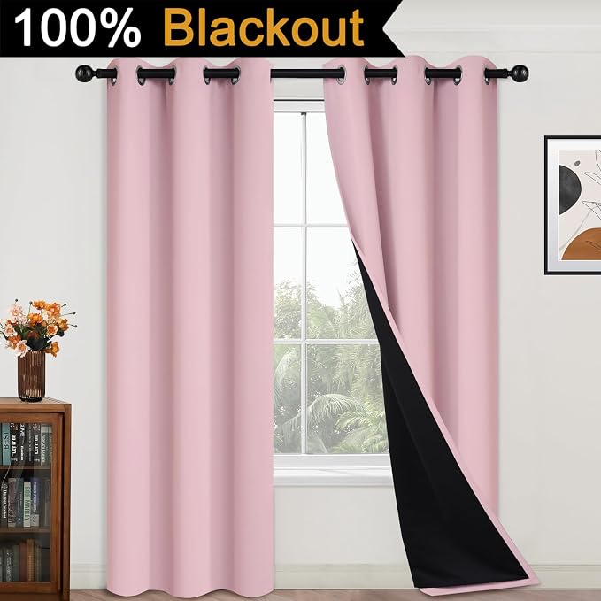 Yakamok Pink 100% Blackout Curtains 84 Inches Long - Image 2