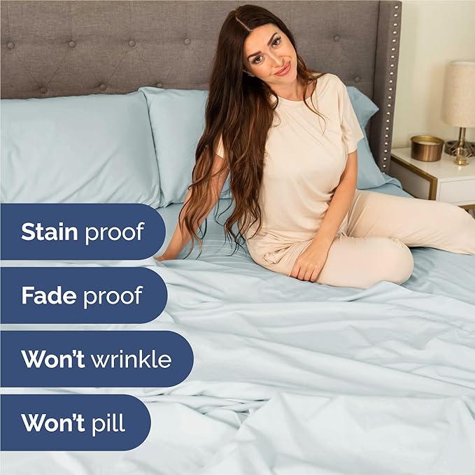 King Sheets Set 6 Piece - Includes 4 Pillowcases - Bed Sheets King Size - Soft Hotel Luxury Bedding - Cooling, Comfy, Cozy & Breathable - 1 Flat & 1 Fitted & 4 Pillowcases w/ Deep Pockets - Ice Blue