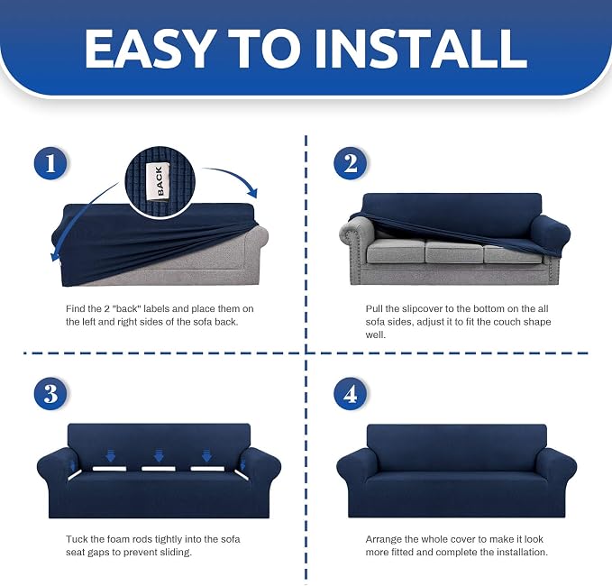 Stretch Couch Covers for Sofa, 3 Cushion Couch Slipcover, Elastic Bottom for - Image 6
