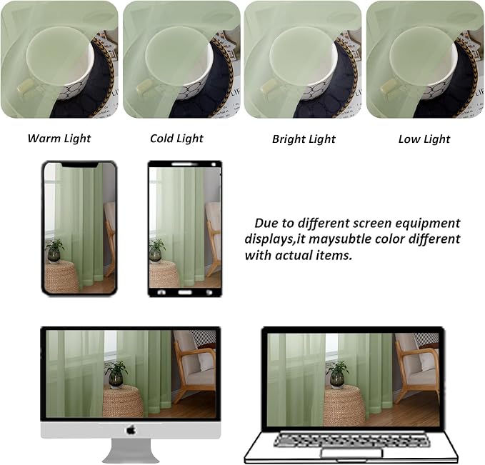 Chyhomenyc Light Green Sheer Curtains 78 Inches Long 2 Panels Set - Image 8