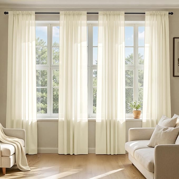 MIULEE Light Cream Sheer Curtains 102 Inches Long 4 Panels 42 x 102 Inches | by MIULEE