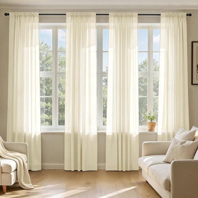 MIULEE Light Cream Sheer Curtains 90 Inches Long 4 Panels 42 x 90 Inches | by MIULEE
