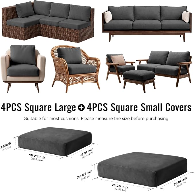 8Pcs Outdoor Cushion Covers, Stretch Patio Furniture Couch Chair Slipcovers | - Image 2