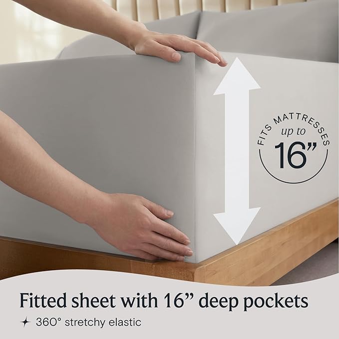 LuxClub 4 PC California King Sheet Set, Breathable Luxury Bed Sheets, Deep Pockets Wrinkle Free Cooling Sheets Machine Washable Hotel Bedding Silky Soft - Light Taupe Cal King