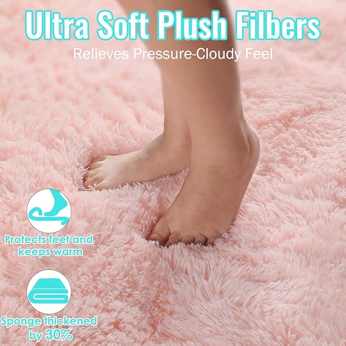 Pink Fluffy Shag Area Rugs for Bedroom 3x5 Ft, Bedside Preppy Dorm Area Rug | - Image 5