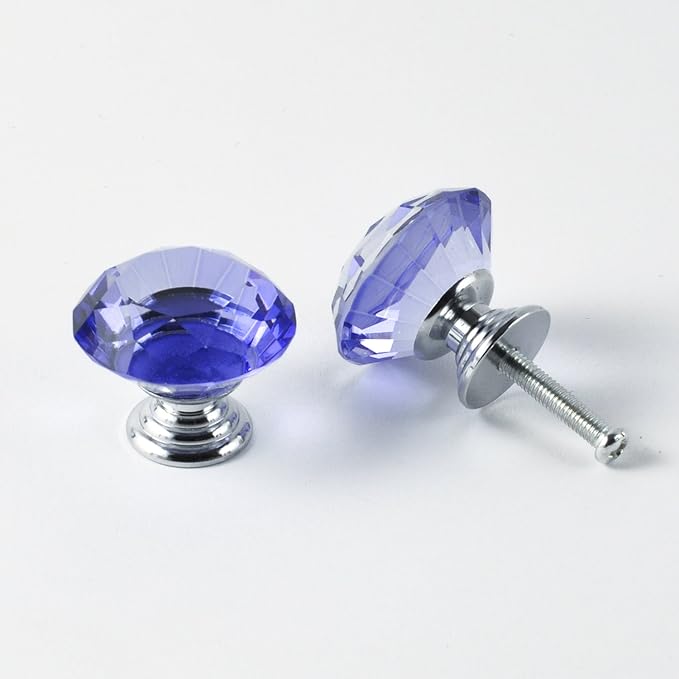 12pcs Diamond Shape Crystal Glass 30mm Drawer Knob Pull Handle Usd for Cabinet, Drawer (Blue)