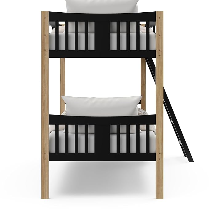 Storkcraft Caribou Twin-Over-Twin Bunk Bed (Black with Natual) – GREENGUARD Gold Certified, Converts to 2 Individual Beds