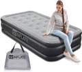 EZ INFLATE Air Mattress with Built in Pump - Twin Size Double-High Inflatable Mattress with Flocked Top - Easy Inflate, Waterproof, Portable Blow Up Bed for Camping & Travel