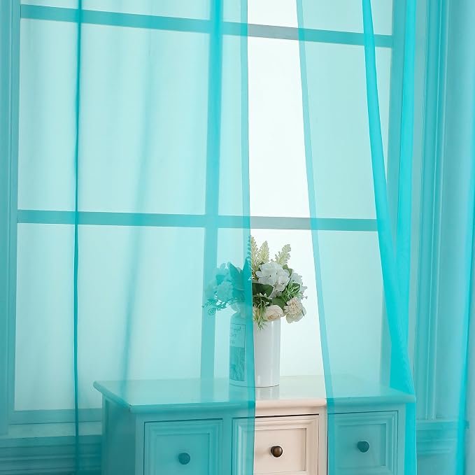 Turquoise Sheer Curtains 90 Inches Long 2 Panels - Image 2