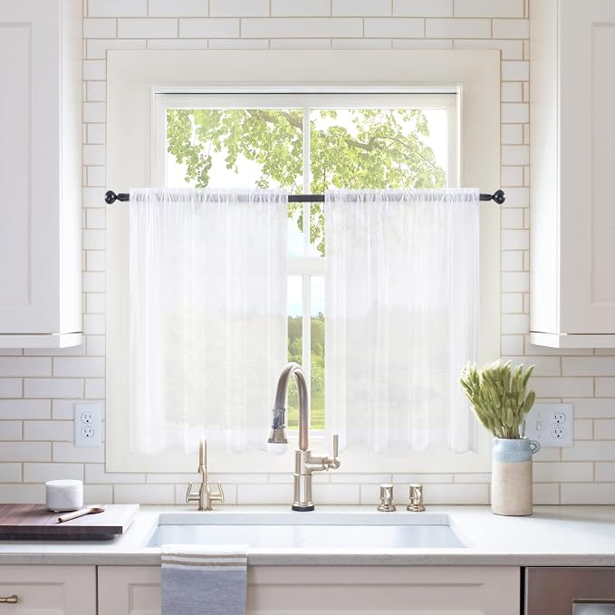 MIULEE 2 Panels Kitchen Tiers Half Window Sheer Curtains 29 X 40 Inch White | by MIULEE