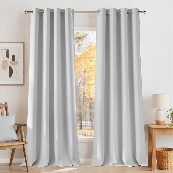 NICETOWN Faux Linen Greyish White Blackout Curtains 84 inches Long by NICETOWN