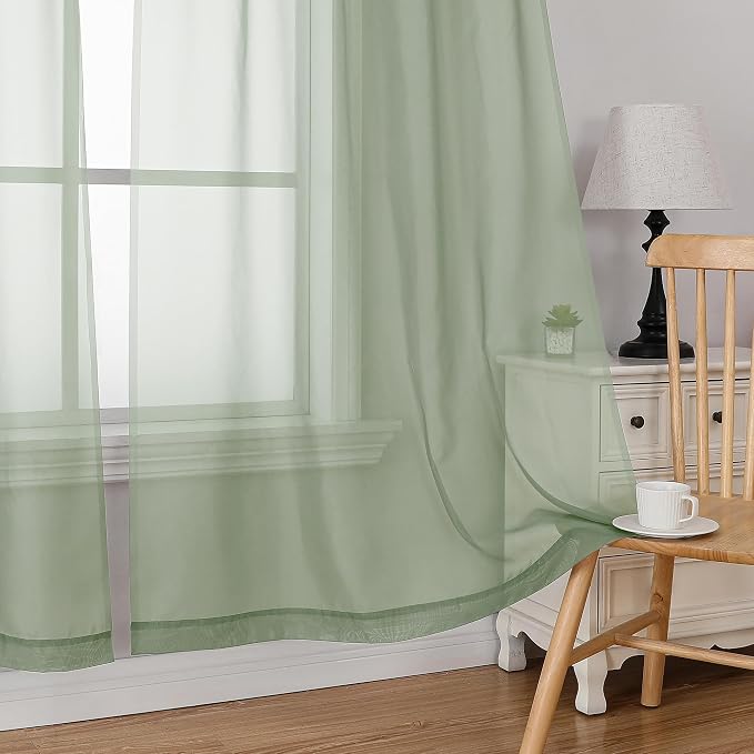 SimpleBrand Sage Short Sheer Drapes Half Window Curtains - Image 4