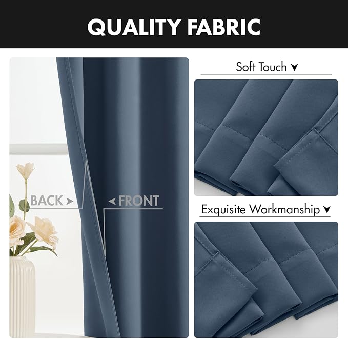 MIULEE 4 Panels Set Stone Blue Blackout Curtains 63 Inch Length Bedroom | - Image 7