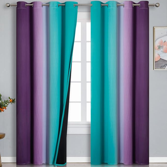 Ombre Teal and Purple Blackout Curtains by ESTELARTEXTILER