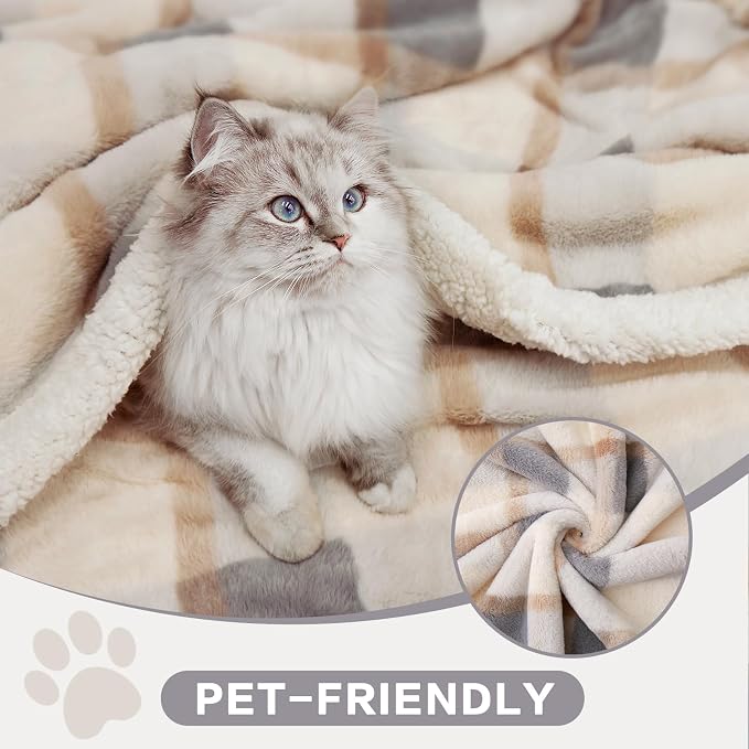 PU MEI Super Soft Faux Rabbit Fur Sherpa Fleece Throw Blanket, Reversible - Image 6