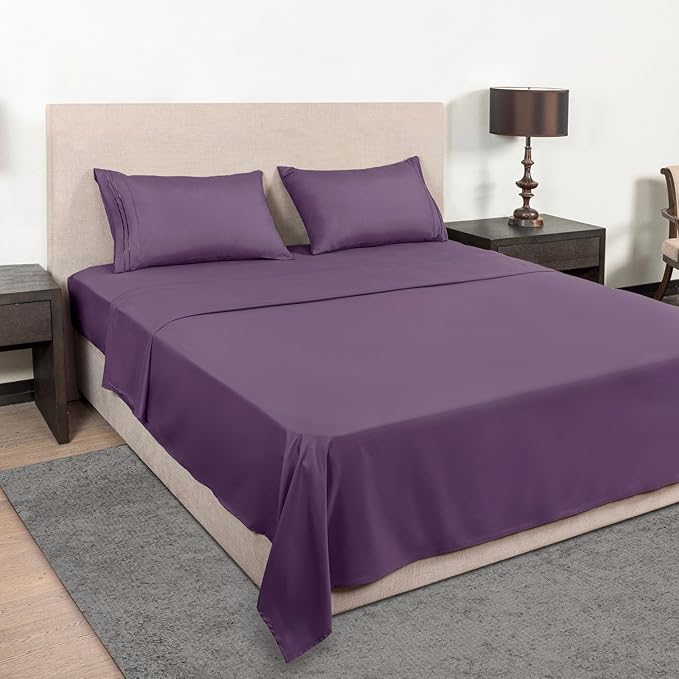 Mejoroom Twin XL Sheet Set - Hotel Luxury Microfiber Sheet & Pillowcase Sets Fits College Dorm Room Mattress - Soft, Breathable, Wrinkle & Fade Resistant - 3 Piece (Purple)