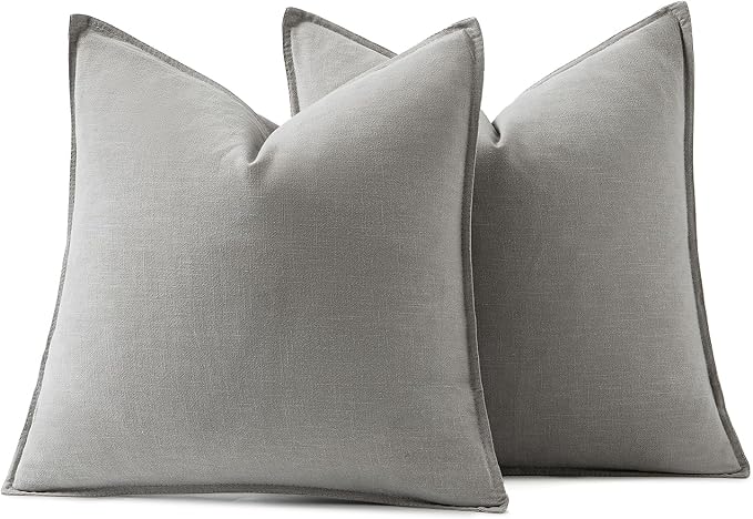 MIULEE Decorative Linen Euro Sham Pillow Covers 24x24 Light Gray | Boho - Image 6
