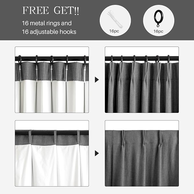 Pinch Pleated Linen Curtains 100% Blackout 108 Inches Long - Image 3