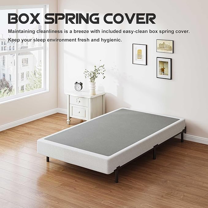 ZIYOO Twin Box Spring and Cover 9 Inch High Profile Metal Boxspring, Easy Assembly,Mattress Foundation/Heavy Duty Metal Steel Structure/Quiet Noise-Free