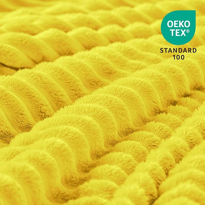 BEDELITE Ribbed Jacquard Yellow Fleece Throw Blanket - Image 3