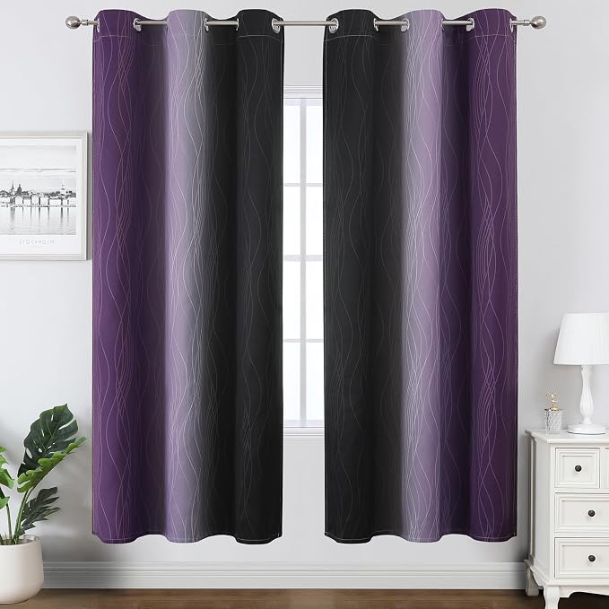 Black and Purple Ombre Blackout Curtains 72 Inch Length | Room Darkening - Image 2