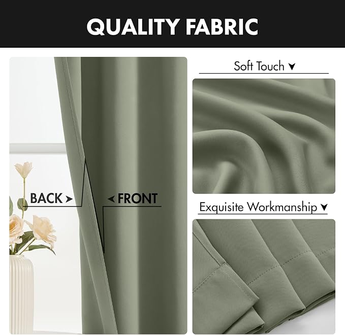 MIULEE 4-Panel 36 Inch Blackout Kitchen Tier Curtains Over Sink Sage Green | - Image 8